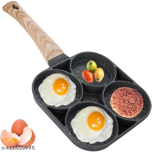 4 Hole Omelet Pan for Burger Egg Ham Pancake Maker Wooden Handle Frying Pan